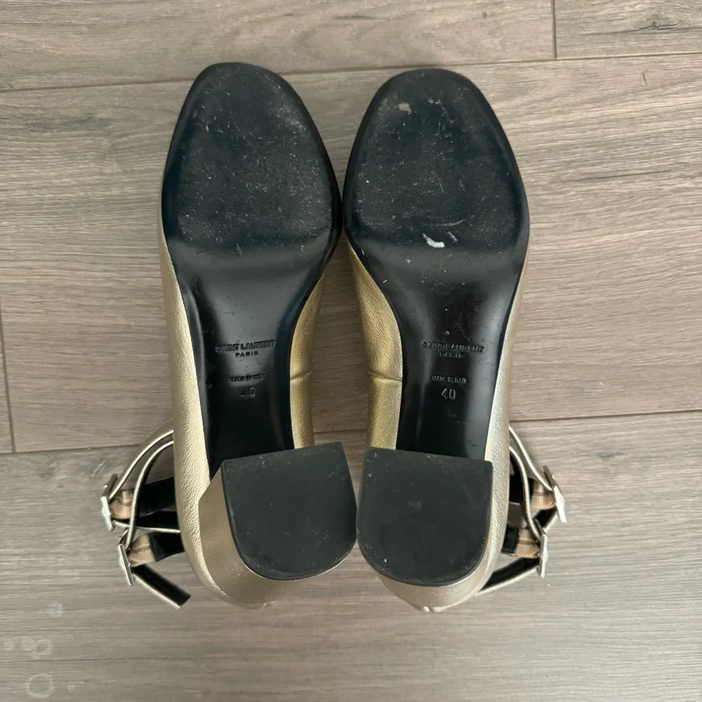 Saint Laurent Babies Double Ankle Strap Pump Metallic Gold - Picture 3 of 10